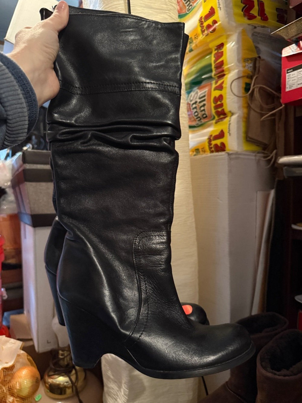 No name brand Black Wedge Knee-High Boots